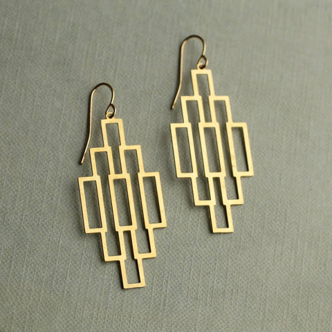 Silk Purse, Sow's Ear - Gold Art Deco Ladder Earrings