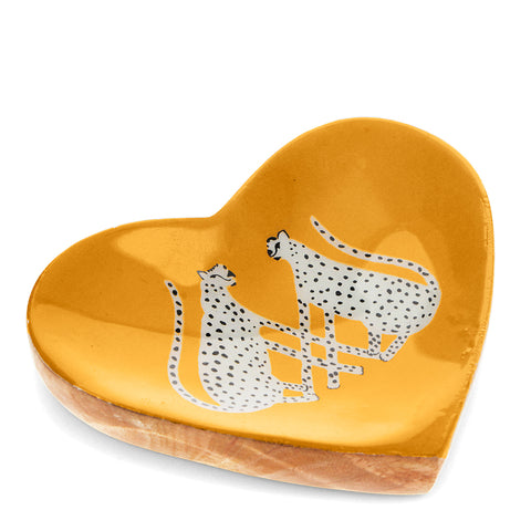 Wooden Leopards heart-shaped trinket dish