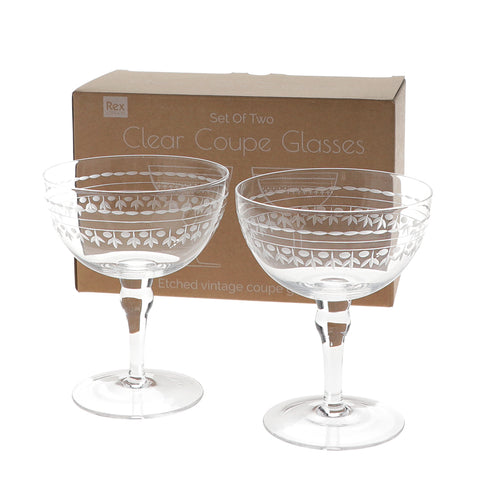 Vintage etched coupe glasses