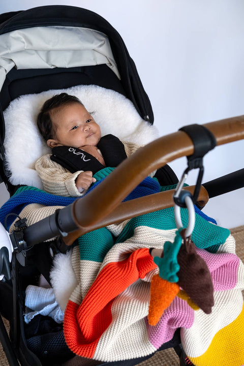 Cotton Knit Stroller/Pram Baby Blanket: Striped Rainbow, Sophie Home