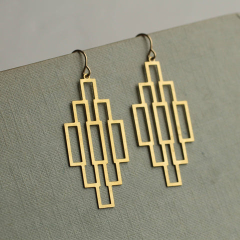 Silk Purse, Sow's Ear - Gold Art Deco Ladder Earrings