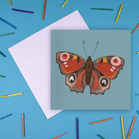 Button & Squirt Peacock Butterfly Greetings Card