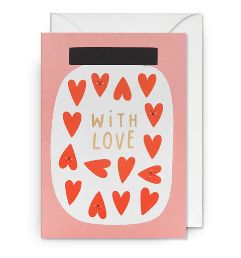 With Love Jar of Hearts Illustration Greeting Card