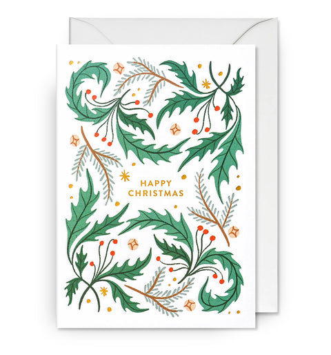Decorative Holly Happy Christmas Card