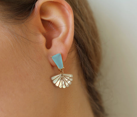 Silk Purse, Sow's Ear - Turquoise Opal and Mother of Pearl Statement Earrings