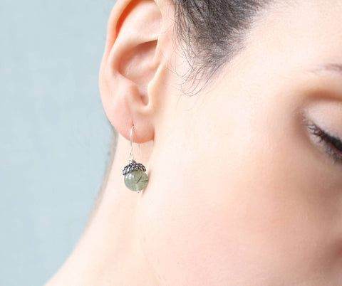 Silk Purse, Sow's Ear - Silver Sage Green Acorn Earrings