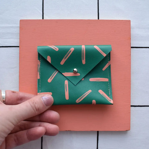 Jemma Marston Wave Leather Hand Painted Card Pouch Green/Peach