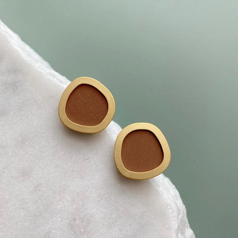 MicaPeet Coloured/Gold Circle Geometric Stud Earrings