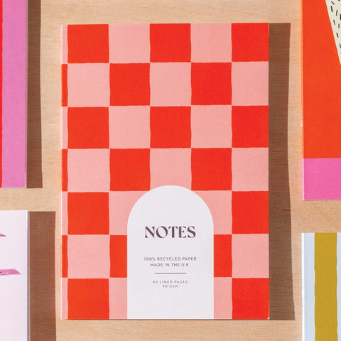 A5 Lined Notebook Peach & Cherry Check, Good Tuesday