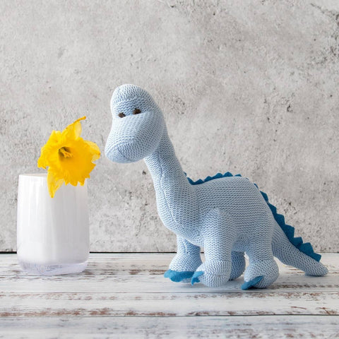 Best Years Knitted Organic Cotton Blue Diplodocus Dinosaur Baby Rattle