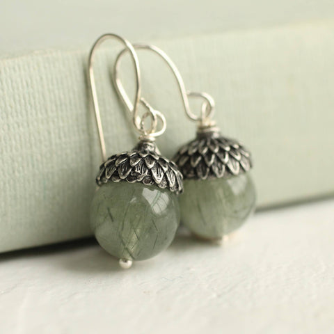 Silk Purse, Sow's Ear - Silver Sage Green Acorn Earrings