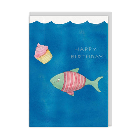 Happy Birthday Cupcake Fish Greeting Card