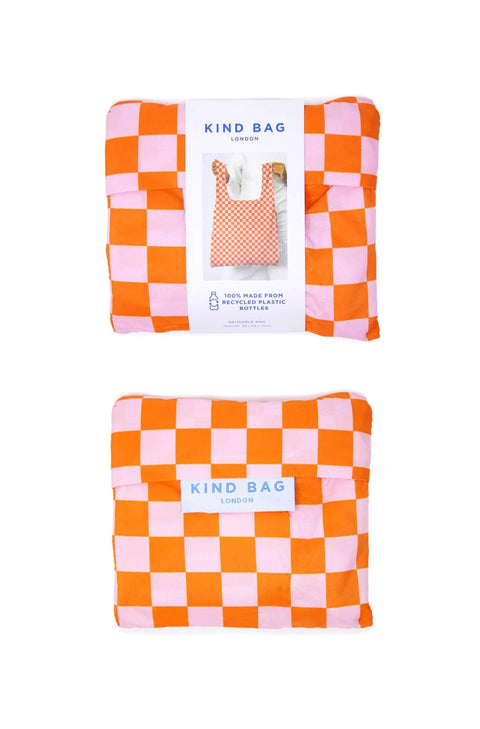 Kind Bag Reusable Bag Checkerboard Pink & Orange
