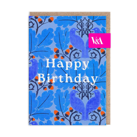 Neon Floral Blue Oak V&A Happy Birthday Card