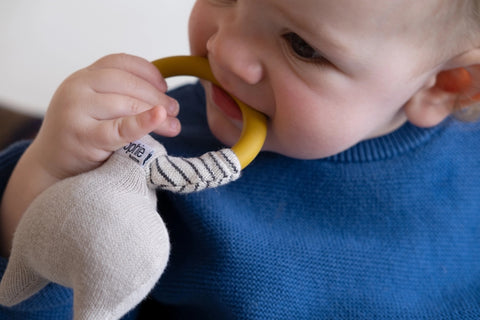 Cotton Knit & Silicone Teether Rattle Cat, Sophie Home