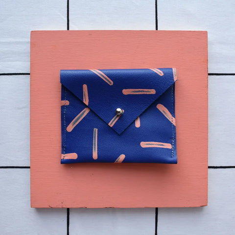 Jemma Marston Wave Leather Hand Painted Card Pouch Blue/Peach