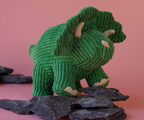 Corduroy Triceratops Dinosaur Plush Toy (Green)