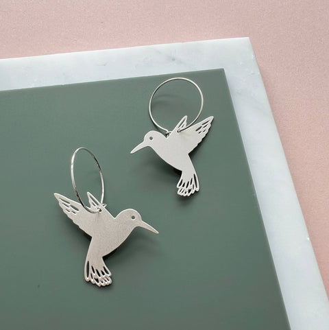 MicaPeet Silver Hummingbird Hoop Earrings