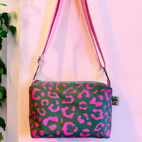 Yolla.studio Waxed Canvas Crossbody Boxy Bag (green & pink)