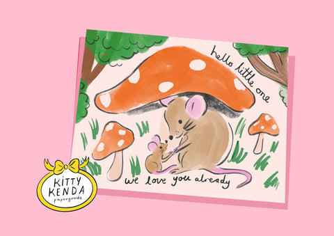 Kitty Kenda Papergoods - Baby Mouse Hello Little one Card