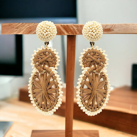 Narratives The Line - Tan & Ivory Double Circle Drop Earrings