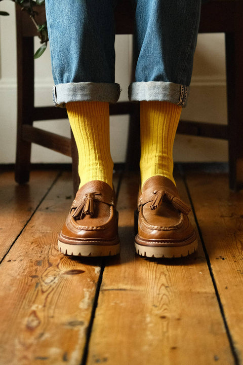 Sock Sisters - Yellow Wide Rib Socks - Regular Length