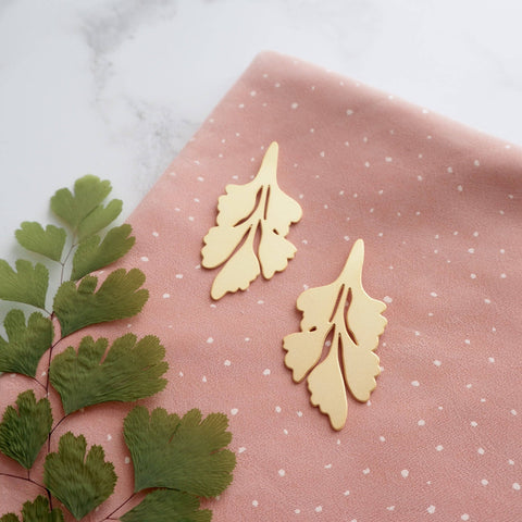 MicaPeet - Maidenhair Fern Leaf Gold Stud Earrings