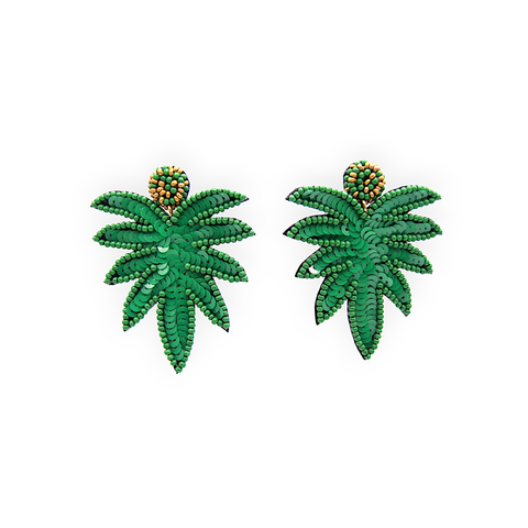 Narratives The Line - Green Sequin & Beaded Palm Leaf Earrings