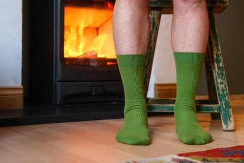 Sock Sisters - Salted Lime Green Organic Colour Rib Socks - Regular Length