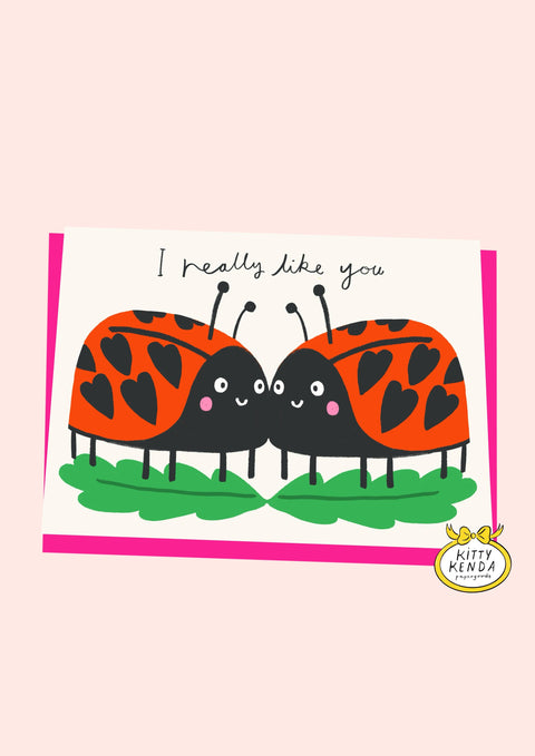 Kitty Kenda Papergoods - I Really Like You Ladybirds Card 