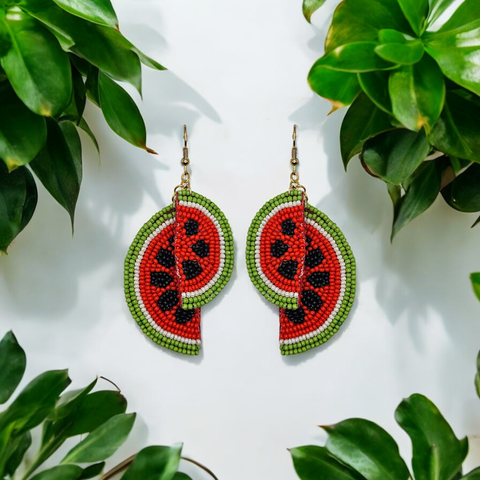 Narratives The Line - Beaded Double Watermelon Drop Earrings