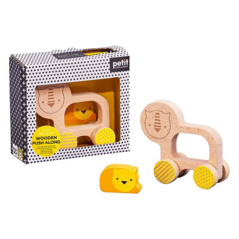 Petit Collage Lion and Baby Wooden Push Along Car