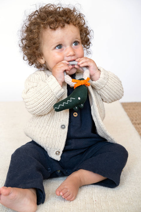 Sophie Home Cotton Knit & Silicone Teether Rattle: Crocodile