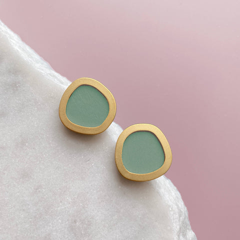 MicaPeet Coloured/Gold Circle Geometric Stud Earrings