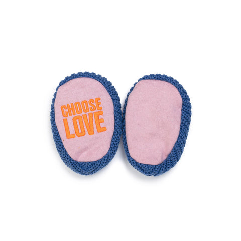 Cotton Knit Baby Slipper Socks: Choose Love Blue, Sophie Home