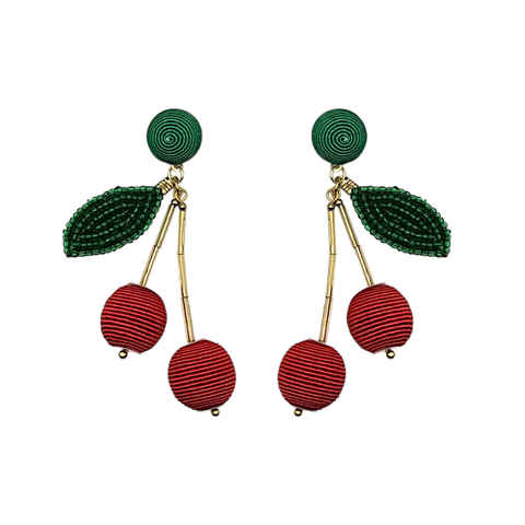 Narratives The Line - Woven Cherry Beaded Leaf Earrings