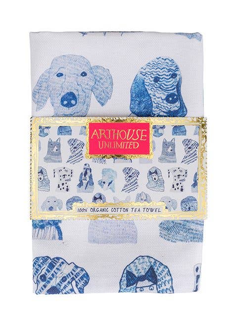 ARTHOUSE Unlimited - Blue Dogs, 100% Organic Cotton Tea Towel