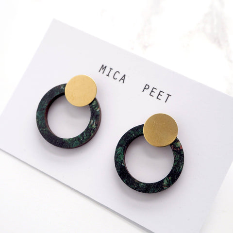 MicaPeet Green Ring Stud Earrings