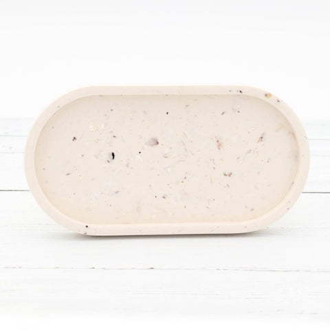 Eco Homeware Studio - Jesmonite Oval Tray - White with Oyster Shells