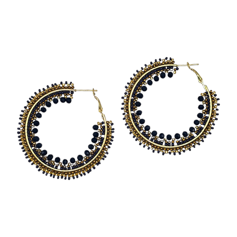 Narratives The Line - Navy & Bronze Beaded Ombre Hoop Earrings