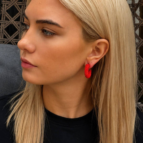 Narratives The Line - Coral Red Mini Cluster Hoop Earrings