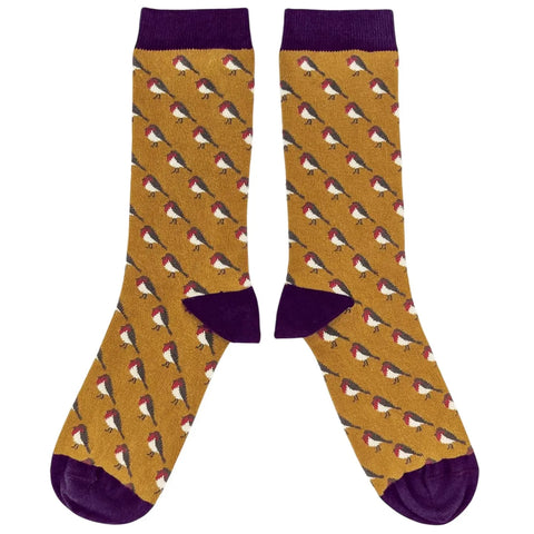 Catherine Tough Men's Organic Cotton Socks Robin/ Ginger Aubergine