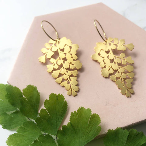 MicaPeet - Maidenhair Fern Leaf Hoop Earrings