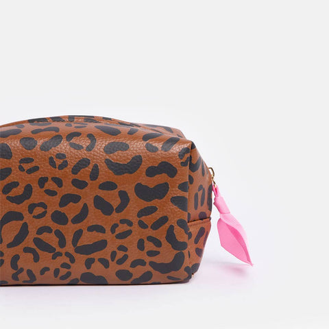 Caroline Gardner - Tan Leopard Cube Cosmetic Bag