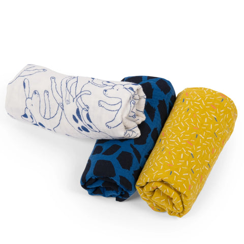 Moulin Roty Set of 3 muslin squares Puce & Pilou