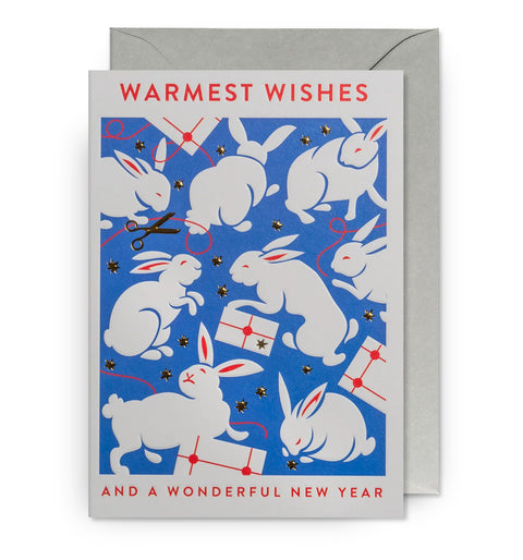 Warmest Wishes Rabbit Christmas Card