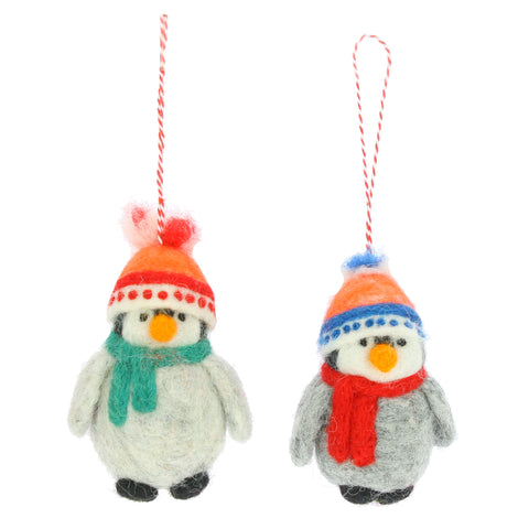 Grey Penguins with Hats Hanging Decoration