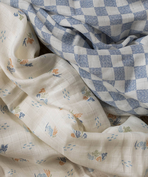 Avery Row - Extra Large Organic Baby Muslins, Coastline / Waves