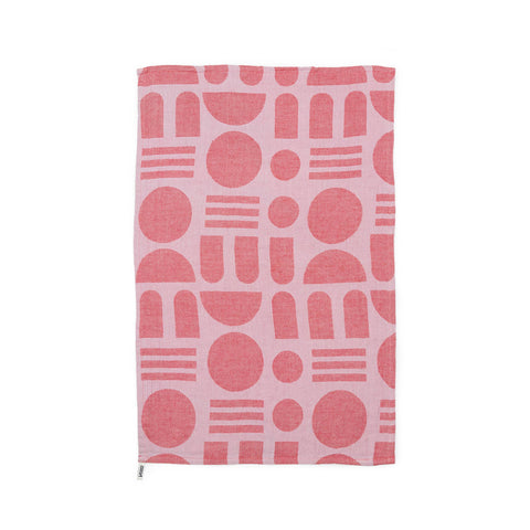 Sophie Home Cotton Tea Towel: Stack the Dishes Pink