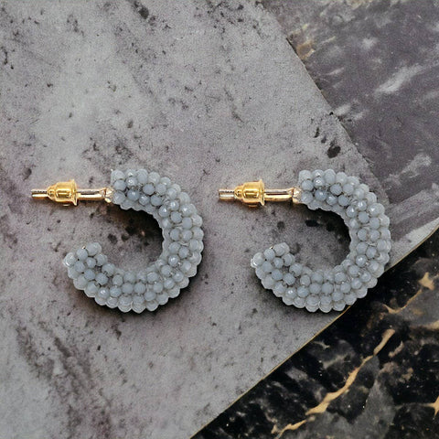 Narratives The Line - Mini Light Grey Crystal Cluster Hoop Earrings